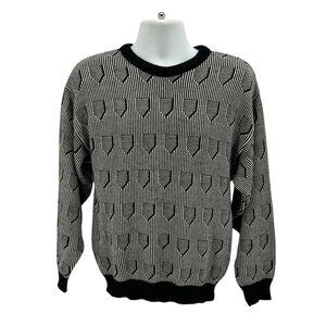 Vintage Peter Werth Mens Medium Sweater Pullover Knit Retro Black White 80s